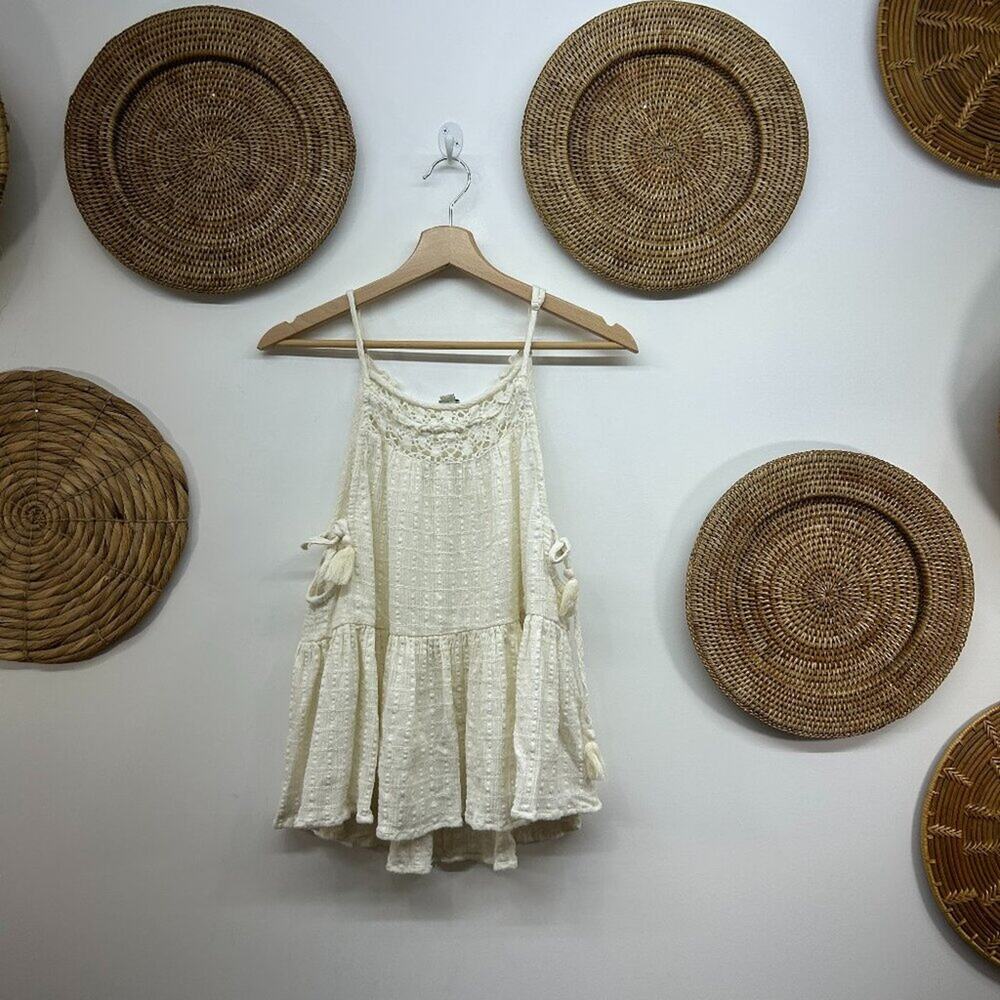 Aerie Neutral Minimalist Off White Side Tie Cut Out Oversized Tank Top Small